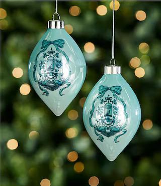 Southern Living Twelve Days of Christmas Collection Painted Crest Drop Glass Ornament, Set of 2 |... | Dillard's