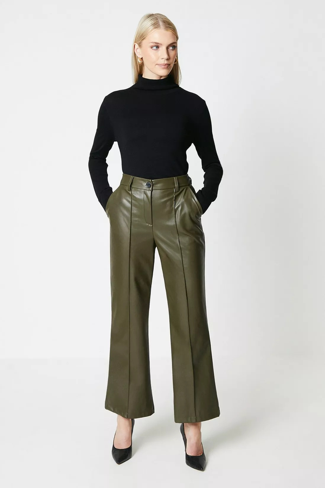 Faux Leather High Waisted Straight Leg Trousers | Debenhams UK