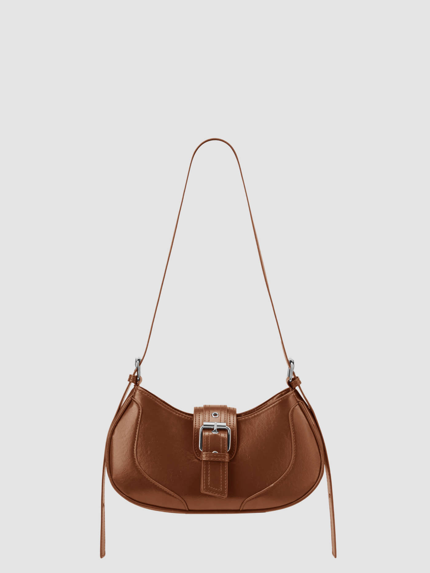 Distressed Texture Crescent Shape Buckle Decor Shoulder Bag | Cider