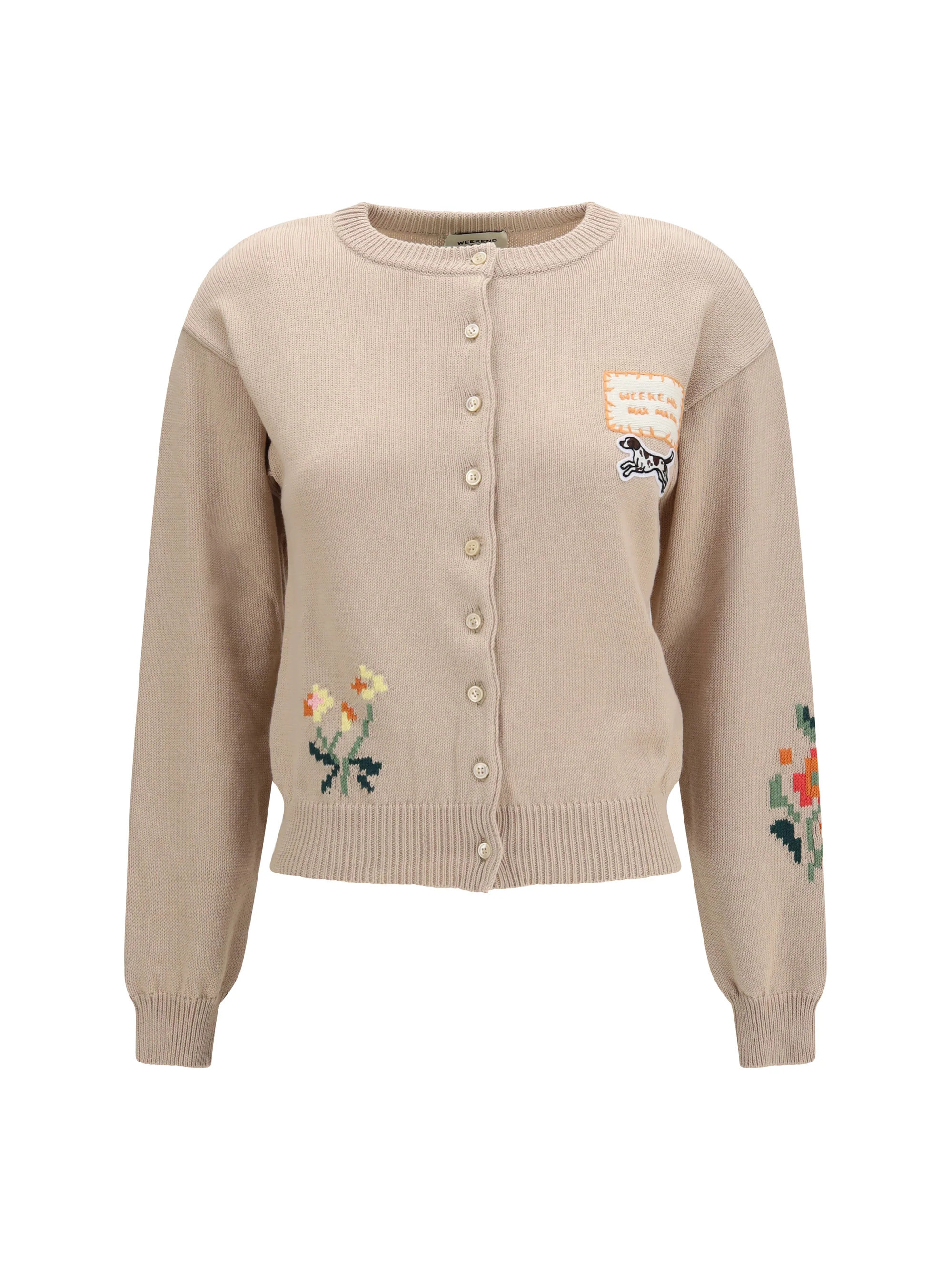 Max Mara Weekend Intarsia Cotton Knit Cardigan — Beige - M | Italist Inc.