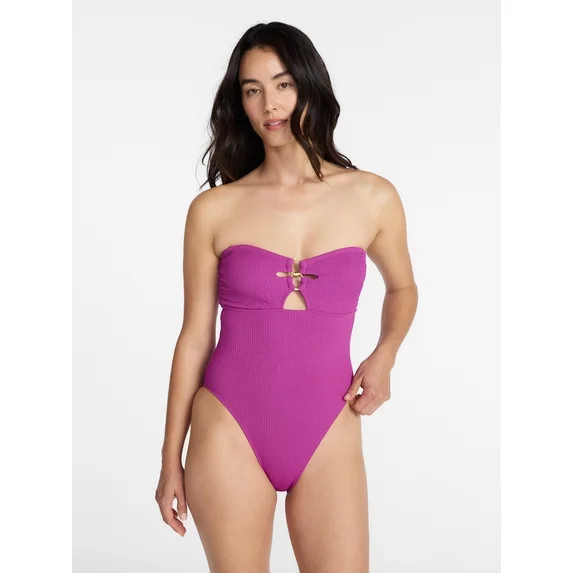 Time and Tru Women's and Women's Plus Cut Out Bandeau One Piece Swimsuit, Sizes XS-3X | Walmart (US)