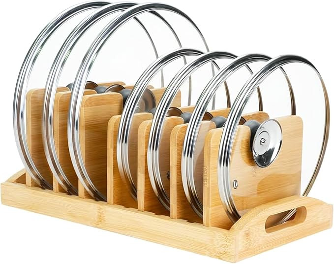 Bamboo Pot Lid Organizer for Cabinet & Kitchen Counter, Pot Lid Holder, Pan Lid Organizer Inside ... | Amazon (US)