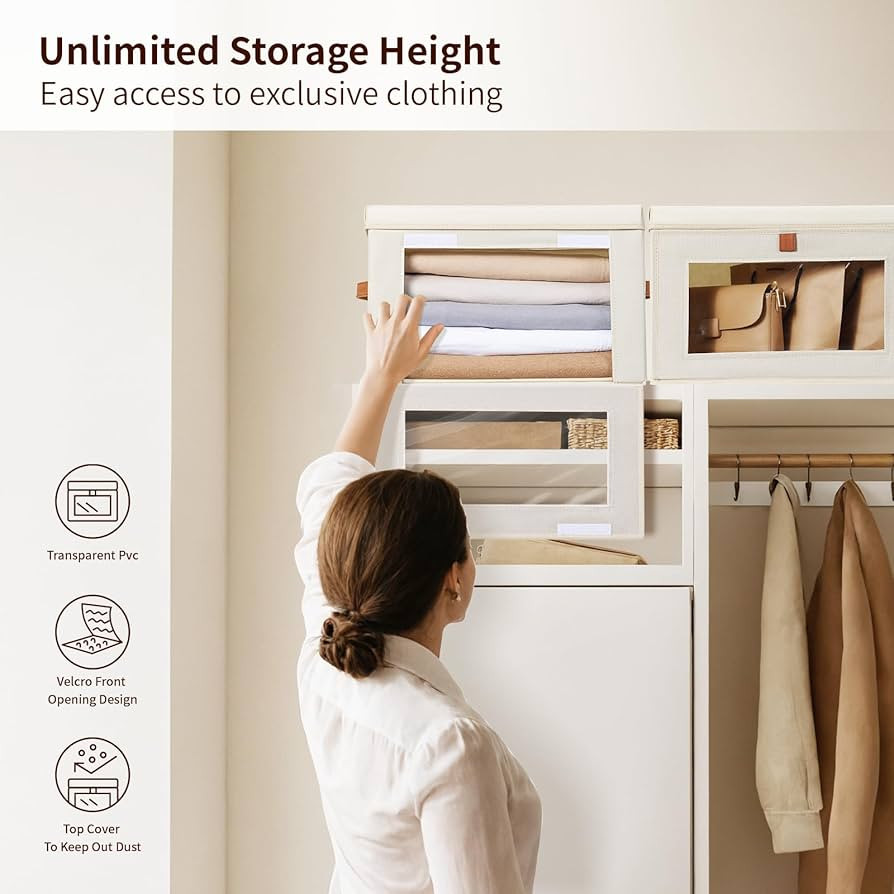 Large Closet Storage Organizer - Clothes Storage Bins with Handles & Window, Collapsible Decorati... | Amazon (US)