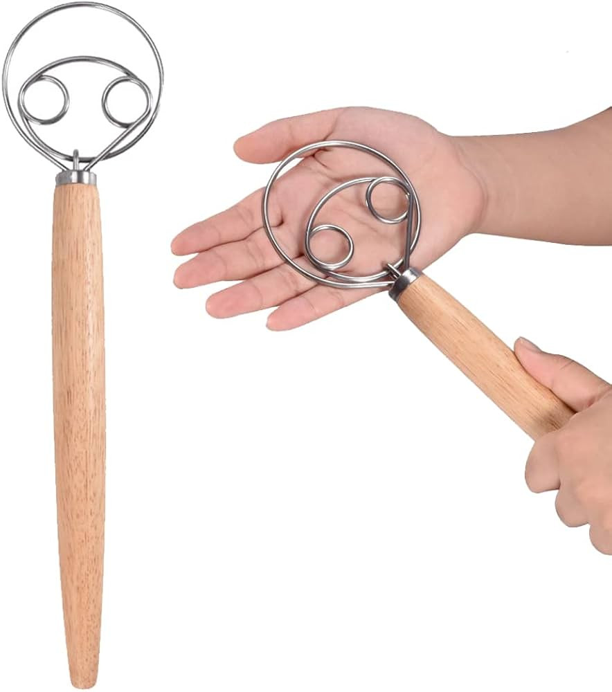 Danish Dough Whisk Stainless Steel Dutch Style Bread Dough Hand Mixer Wooden Handle Kitchen Bakin... | Amazon (US)