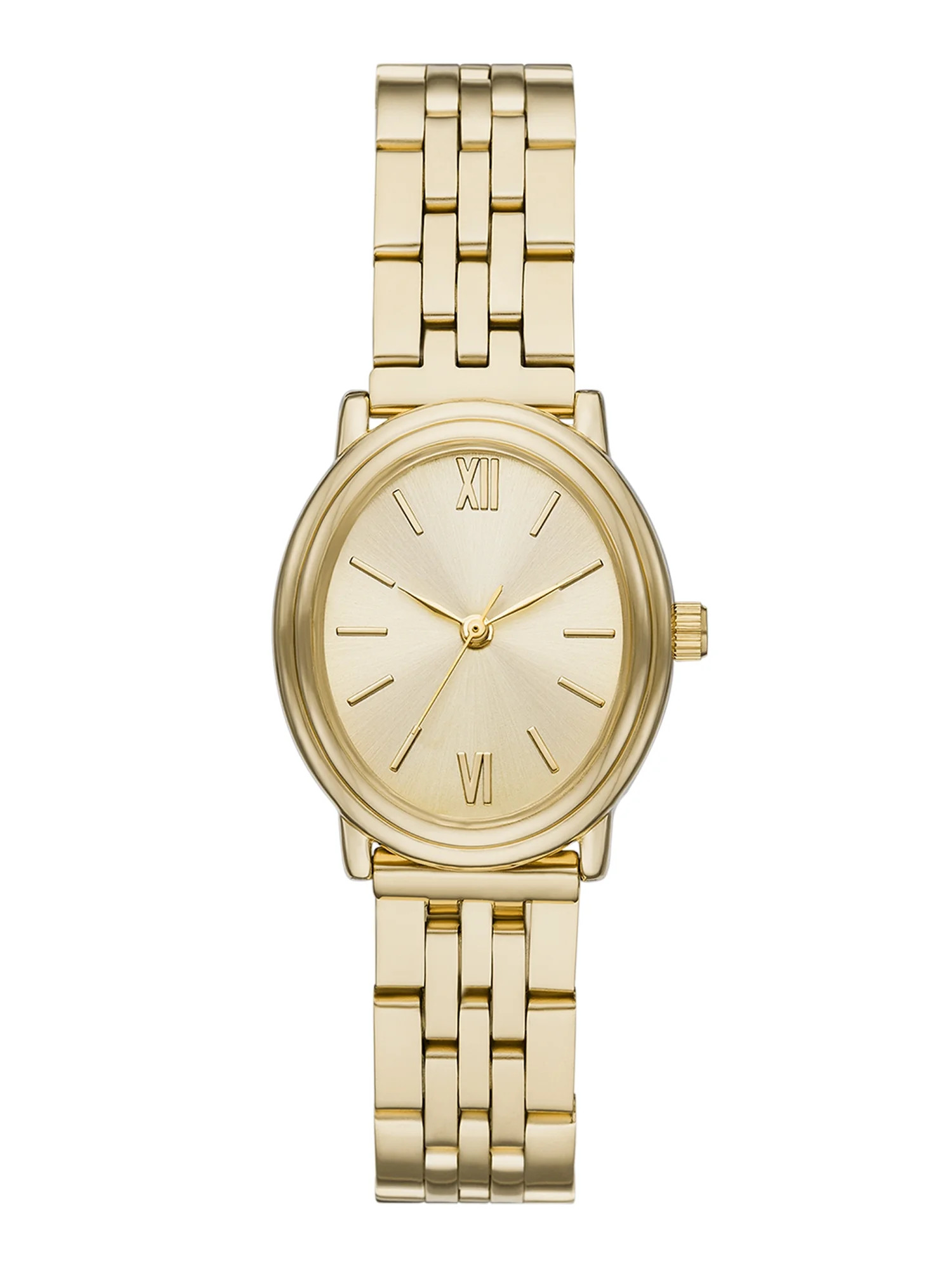 Time & Tru Women's Wristwatch: Gold Tone Oval Case and Dial, 5 Link Bracelet (FMDOTT097) | Walmart (US)