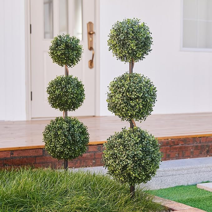 Amazon.com - VeriNatural Artificial Plants Outdoor,3ft Artificial Triple Ball Boxwood Topiary Tre... | Amazon (US)