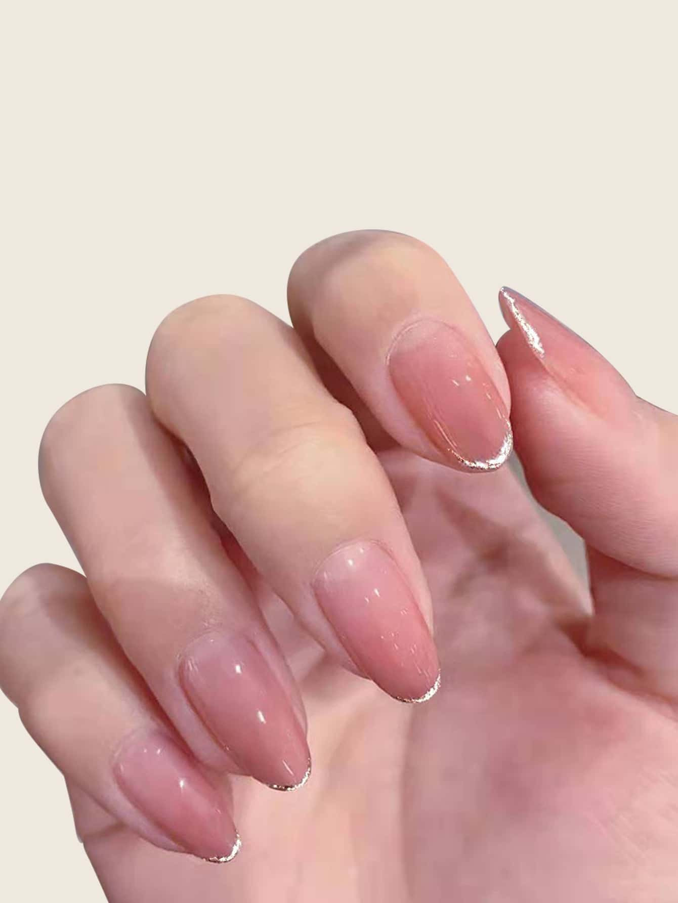 24pcs Long Oval Fake Nail & 1pc Nail File & 1sheet Tape | SHEIN