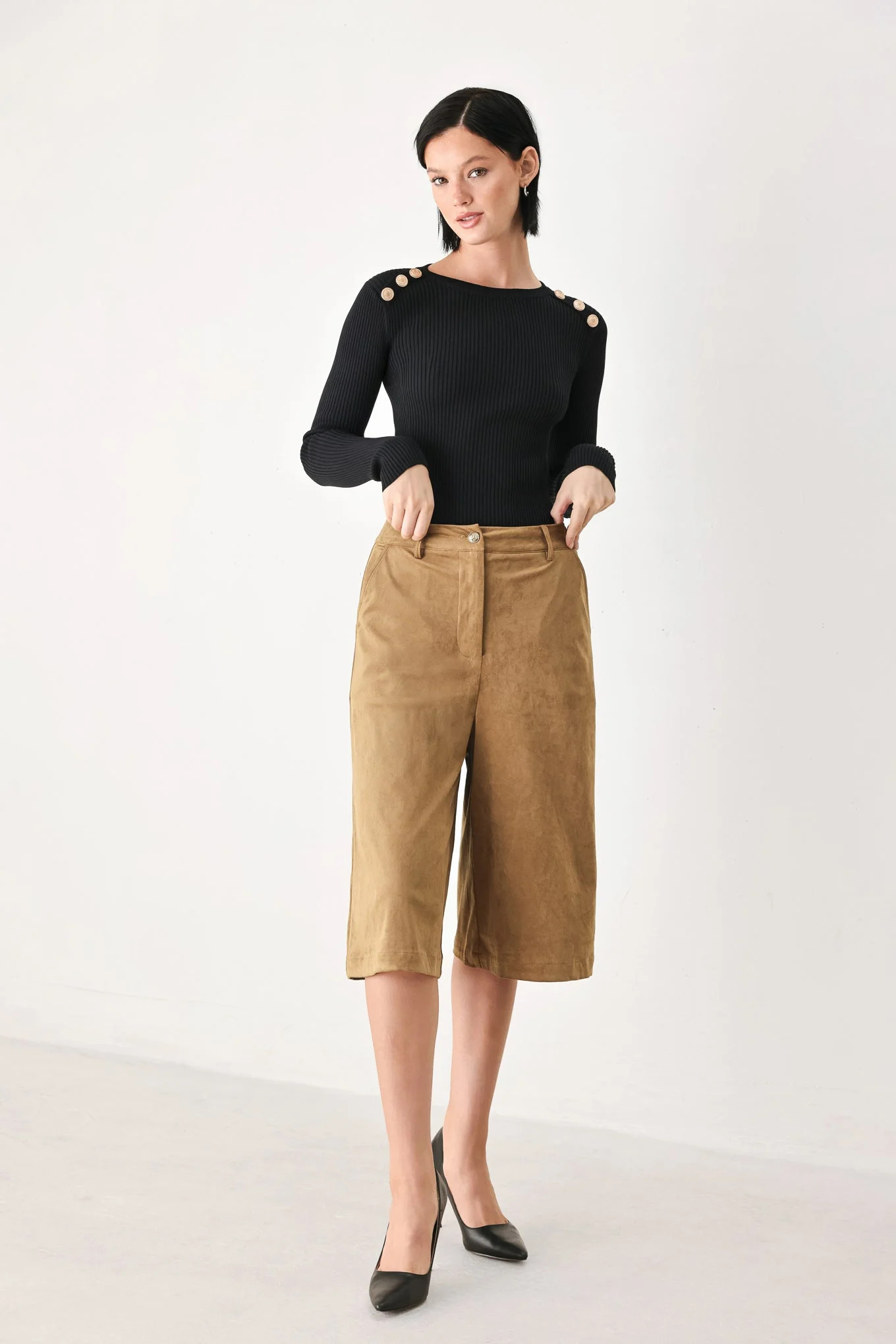 Desert Mod Camel Faux Suede Bermuda Pants | Zulily