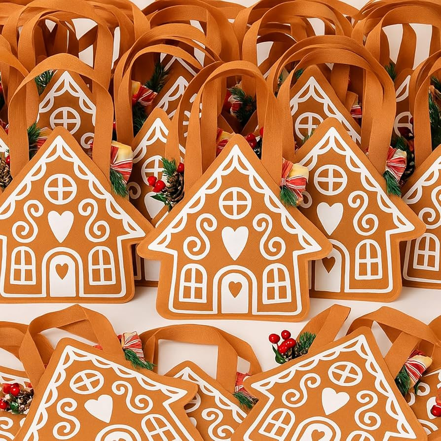 SilTriangle 24 Pcs Christmas Non-woven Gingerbread Bag Party Gift Gingerbread House Shaped Favors... | Amazon (US)