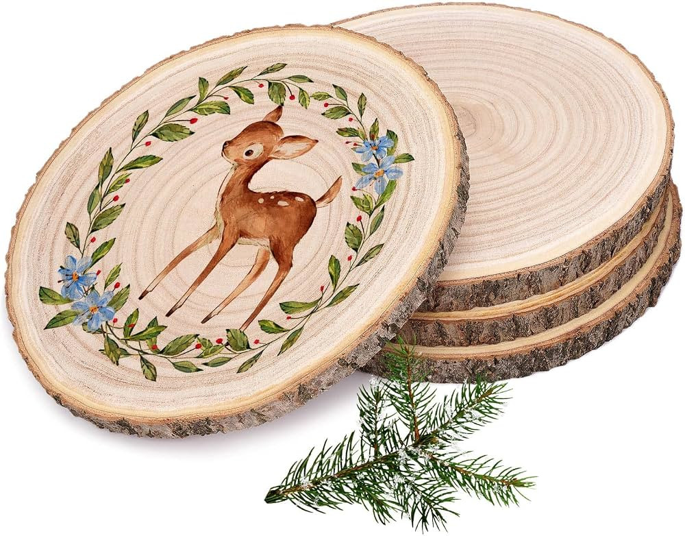 Wood Slices 4 Pcs Wood Rounds 8-9 Inch Large Wood Slices for Centerpieces/Crafts/DIY/Painting/Wed... | Amazon (US)
