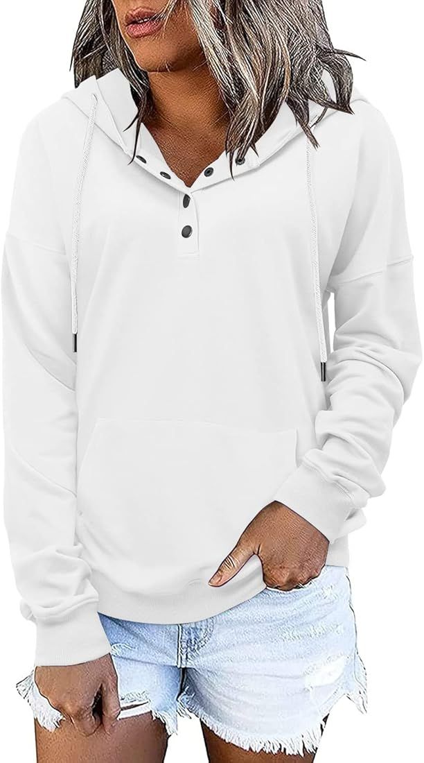 Womens Pullover Hoodies Casual Solid Sweatshirts Long Sleeve Shirts with Kangaroo Pockets S-3XL | Amazon (US)