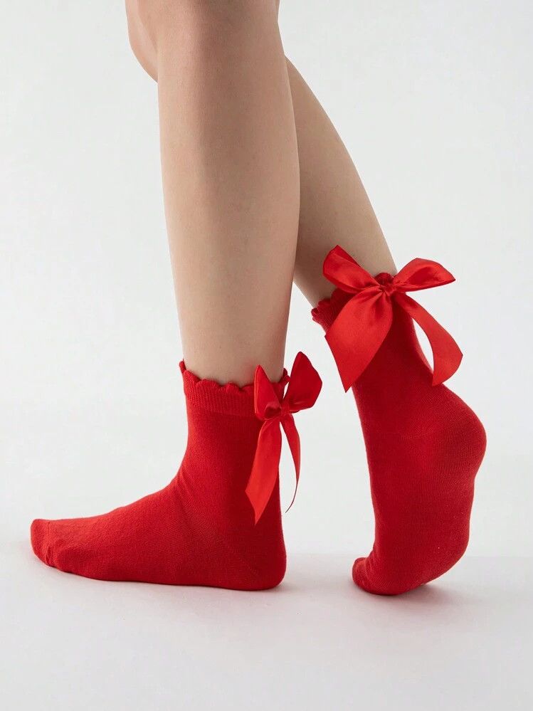 ROMWE Kawaii Women's Fashion Bow Decor Mid-Calf Socks | SHEIN