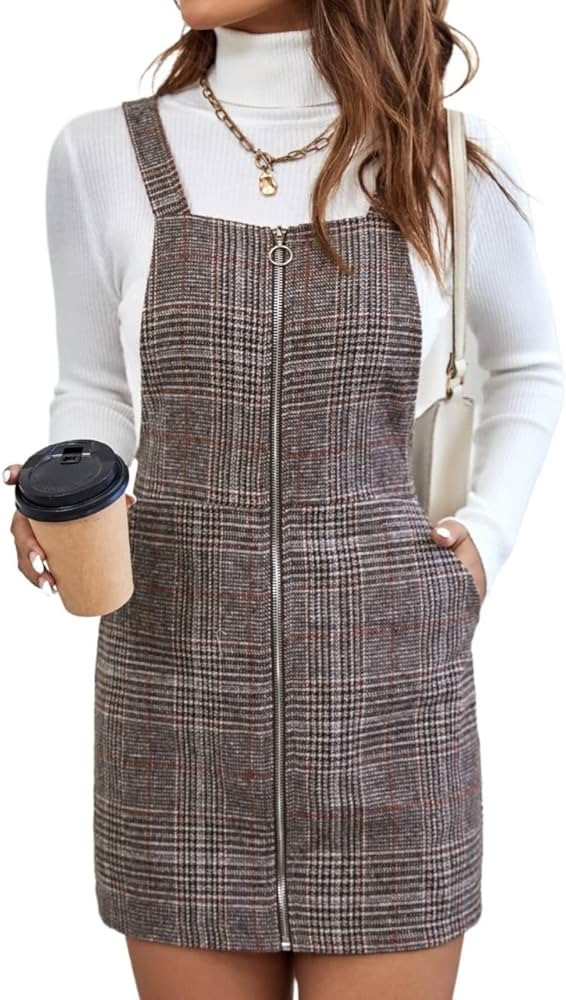 TLULY Dress for Women Plaid Zip Up Overall Dress Without Sweater (Color : Multicolor, Size : Medi... | Amazon (US)