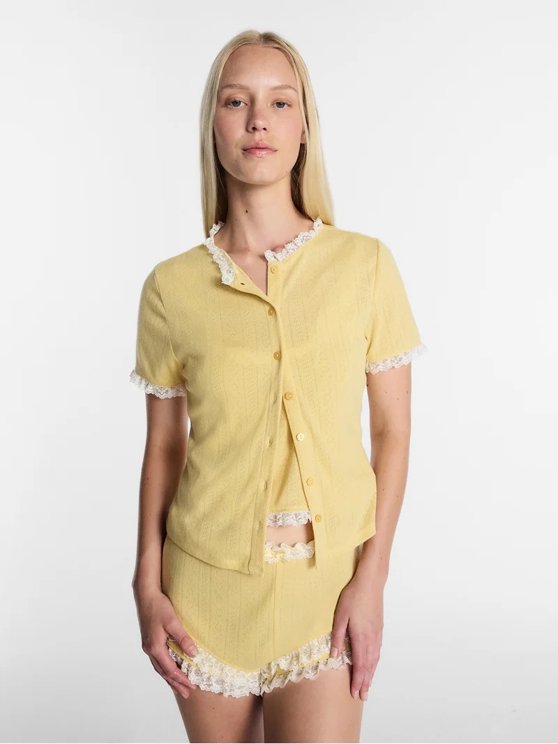 Kacey Lee Women's Pointelle Ruffle Sleep Cardigan, Size XS-XXL | Walmart (US)