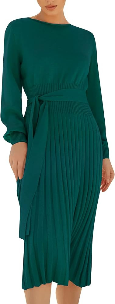EFOFEI Women's Long Sleeve Crew Neck Sweater Dress Ribbed High Waist Bodycon Dresses Stretchy Mid... | Amazon (US)