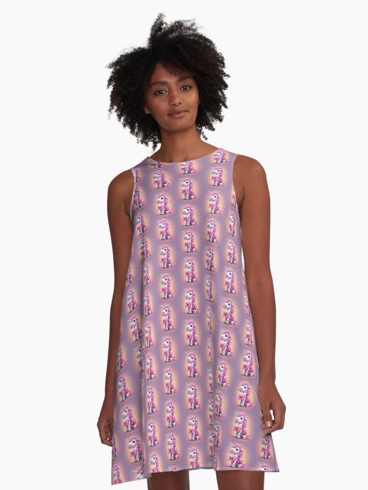 Unicorn with a pink backpack  A-Line Dress | Redbubble (US)