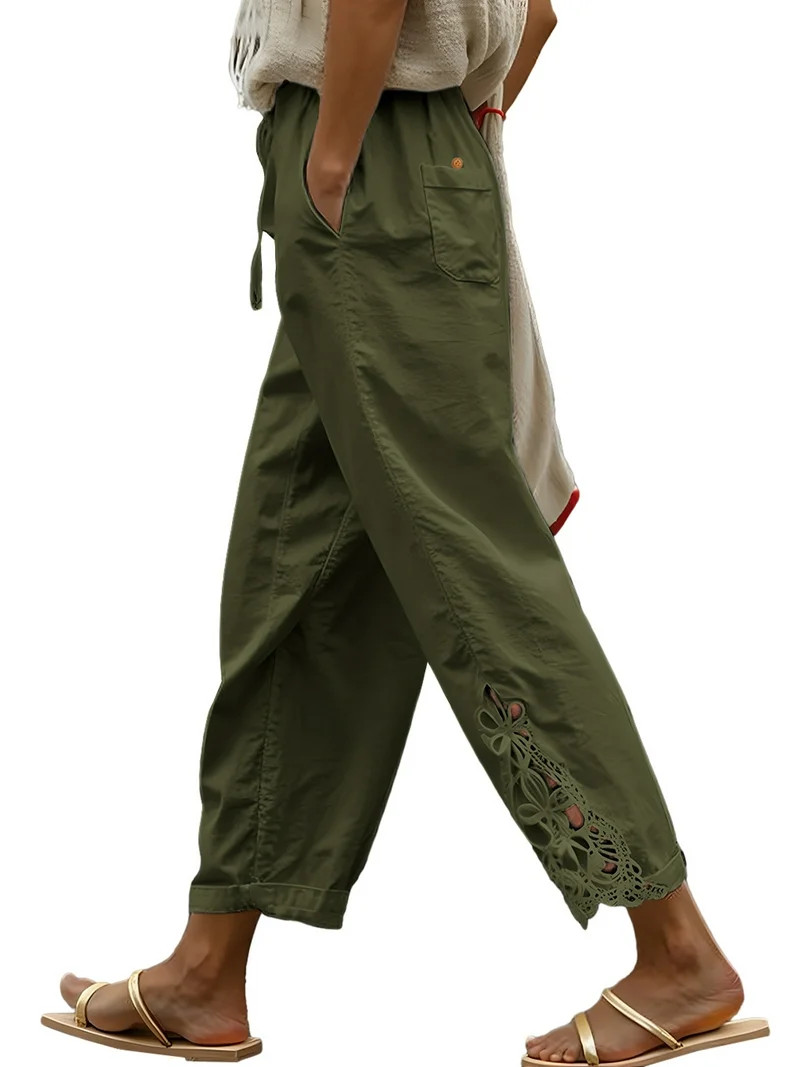 DOKOTOO Casual Pants for Women Drawstring Cotton Pants Lightweight Elastic Waist Pants Trouser wi... | Walmart (US)