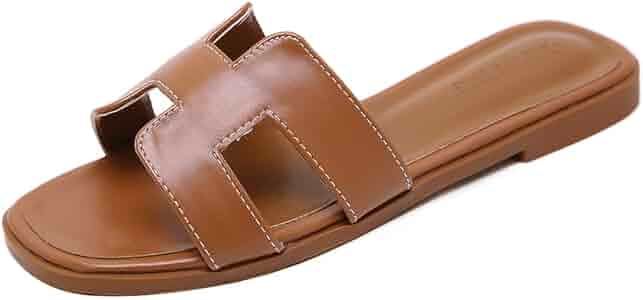 Amazon.com | Womens Sandal Flat H-Band Slide Sandal,White, Black, Metallic Sandals | Flats | Amazon (US)