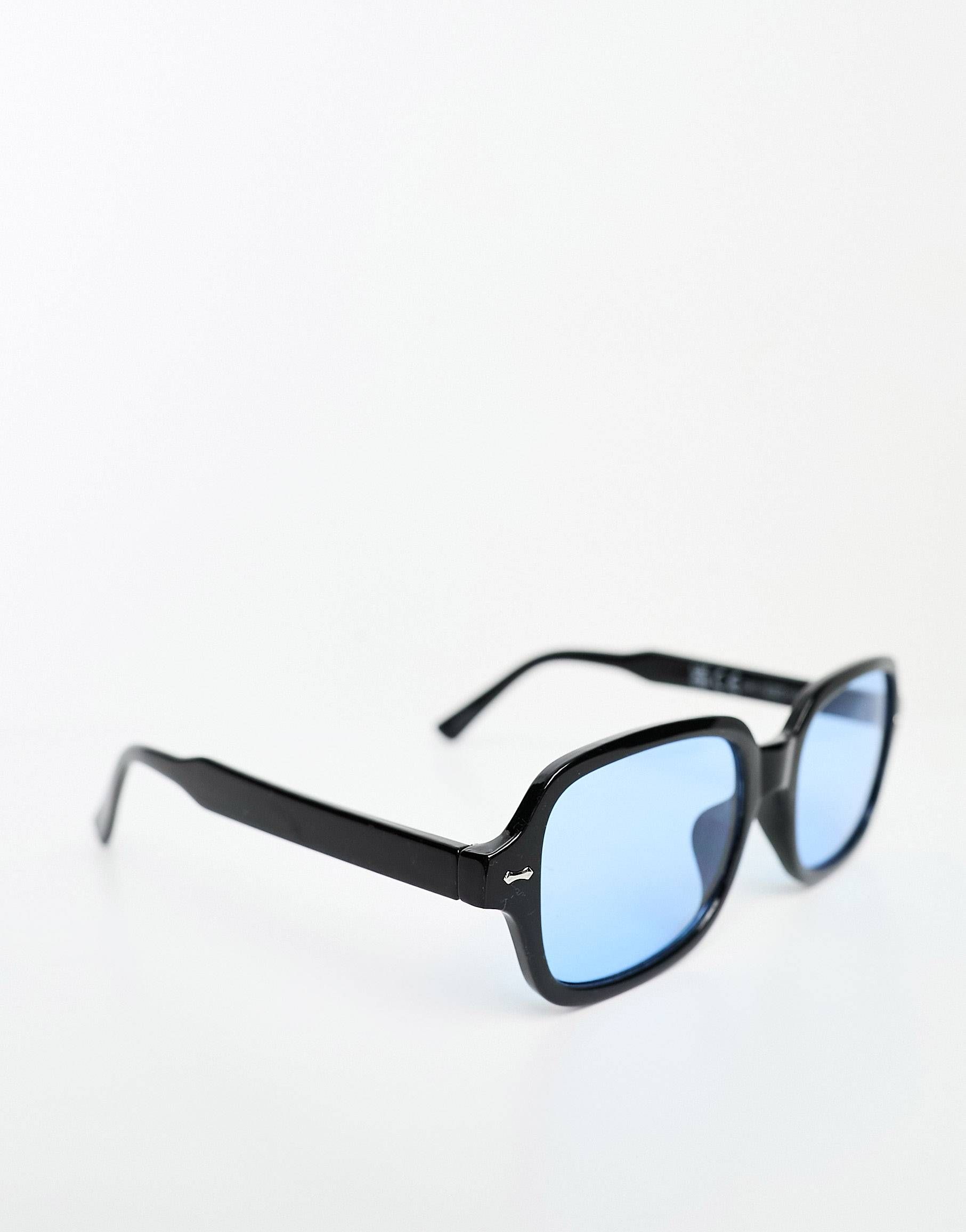 Jack & Jones retro square sunglasses in black with blue lens | ASOS (Global)