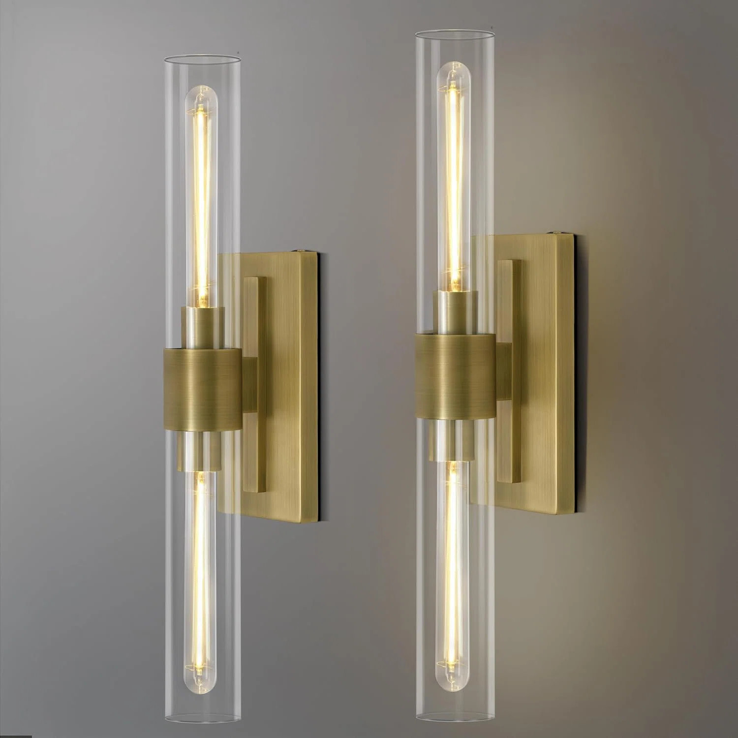 Mailus Wall Sconces, 22.8" Industrial-Chic Dual Glass Cylinder Wall Sconce(Set of 2) (Set of 2) | Wayfair North America