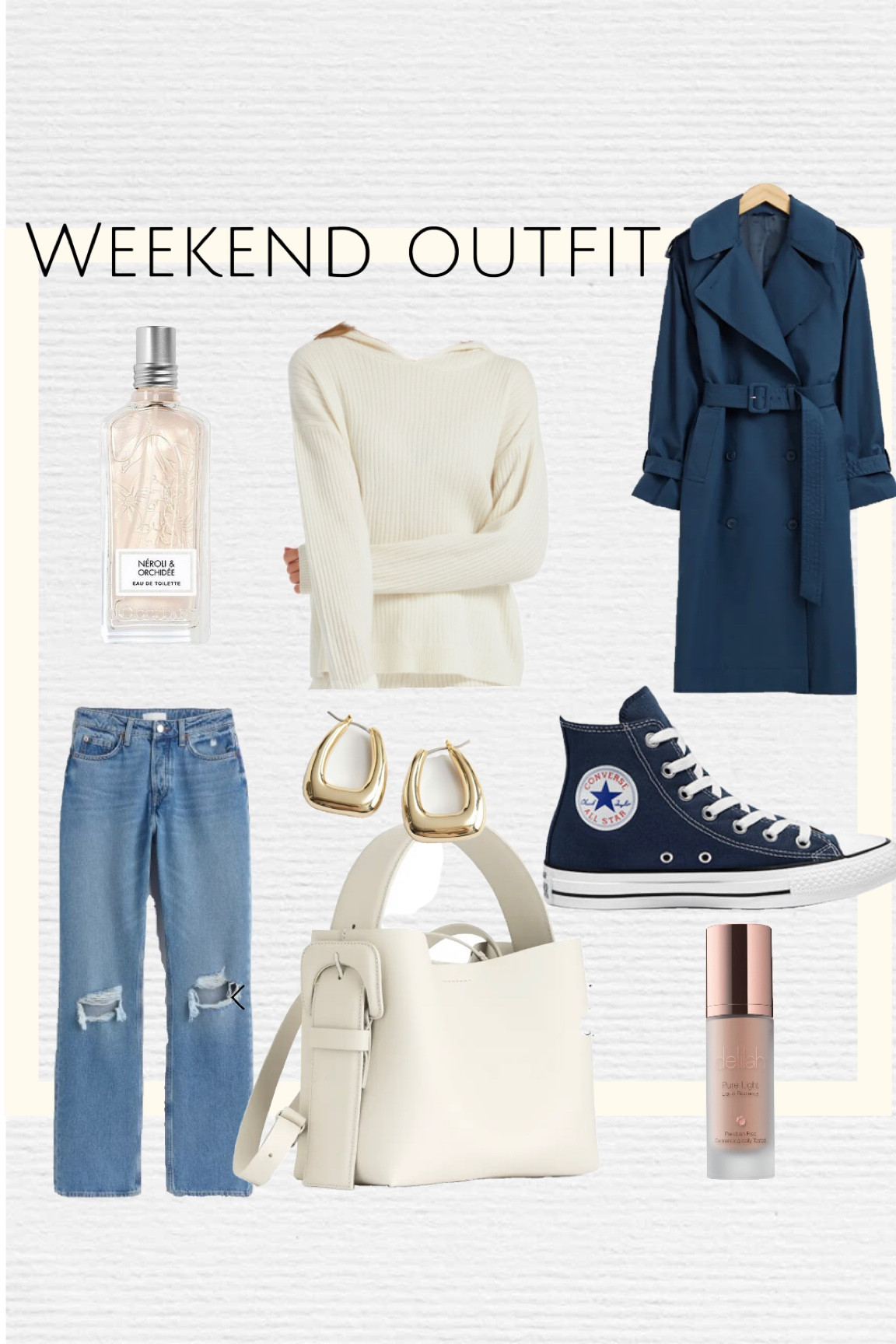 A casual weekend outfit featuring a soft-as-air cashmere hoodie, straight distressed denim and the classic casual, the Converse high-tops in navy. A gorgeous cream bag and some square hoops finish the look.

#LTKstyletip #LTKFind #LTKSeasonal