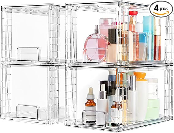 Vtopmart 4 Pack Large Stackable Storage Drawers,Easily Assemble Acrylic Bathroom Closet Undersink... | Amazon (US)