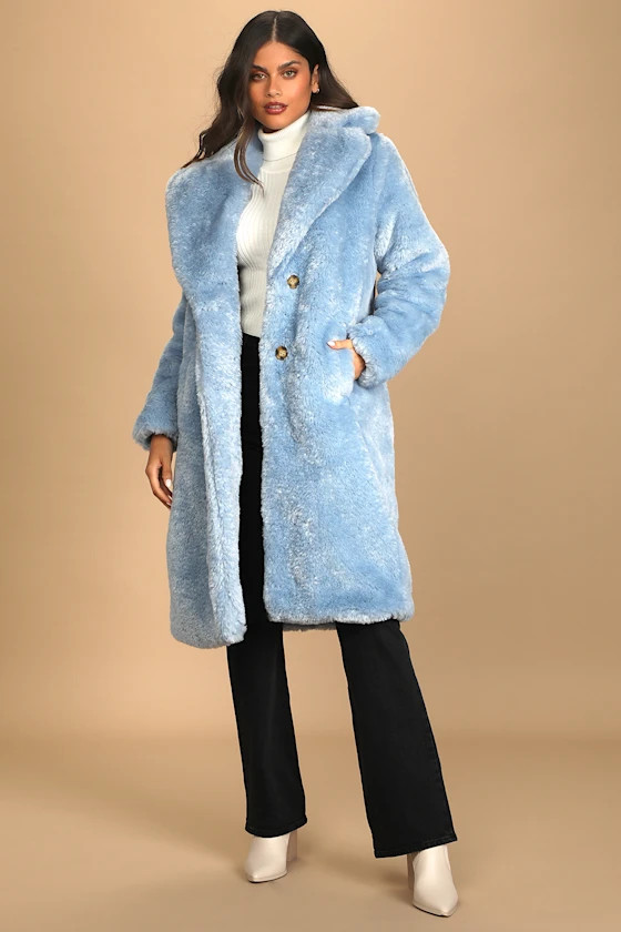 Stepping Out in Style Light Blue Faux Fur Long Coat | Lulus