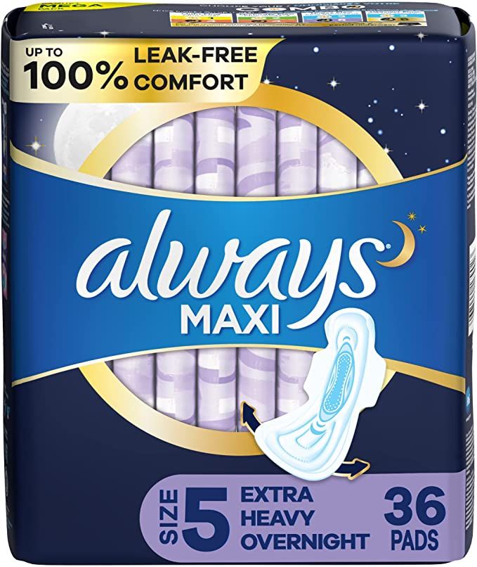 Always Maxi Feminine Pads for Women, Size 5 Extra Heavy Overnight Absorbency, with Wings, Unscent... | Amazon (US)