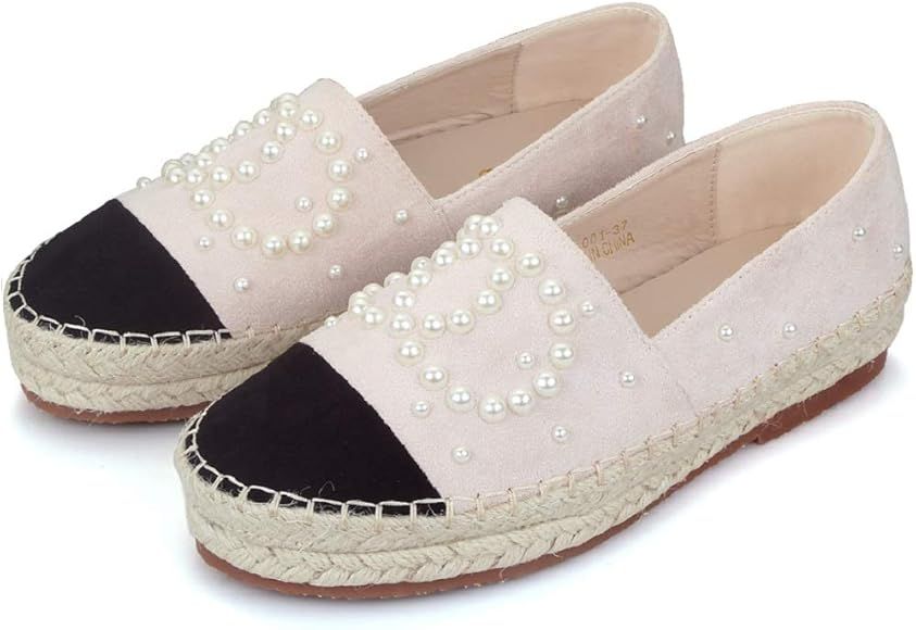 Women's Slip On Loafers Casual Flat Espadrilles Platform Pearl Suede Driving Holiday Shoes Woven ... | Amazon (US)