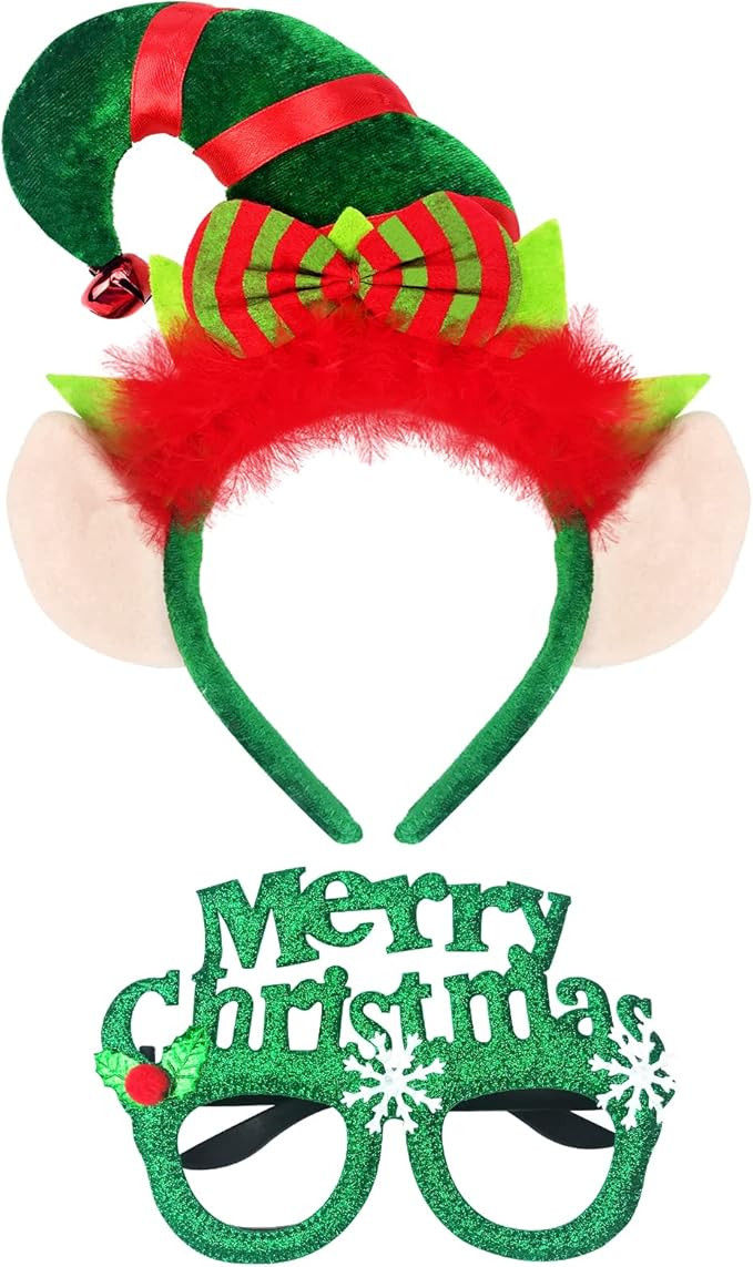 QLINLEAF Christmas Elf Hat Headbands Glasses Frame Creative Funny Eyewear Children's Christmas El... | Amazon (US)
