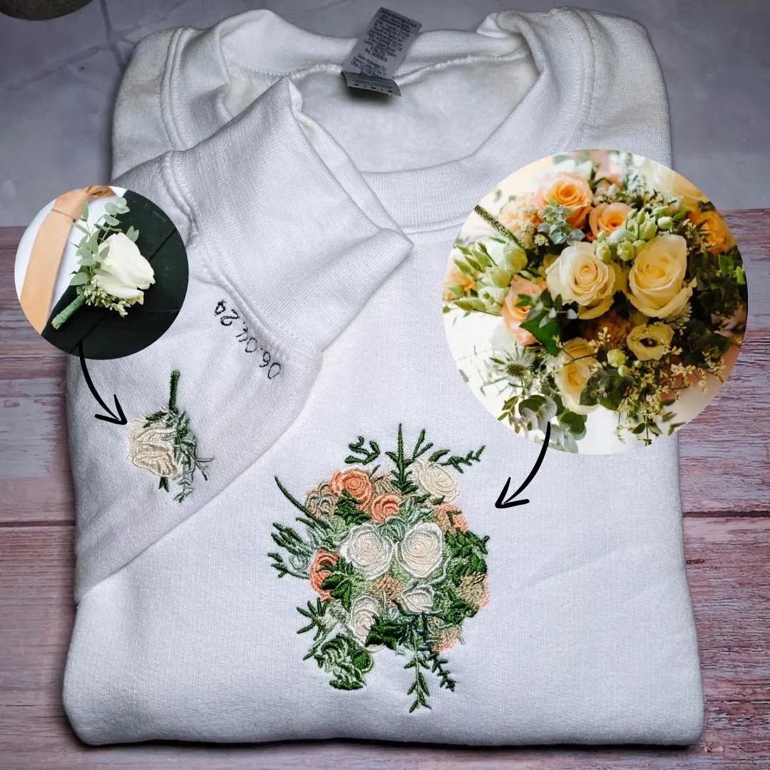 Custom Bridal Bouquet and Boutonniere Sweatshirt, Wedding Date Embroidered Crewneck - Etsy | Etsy (US)