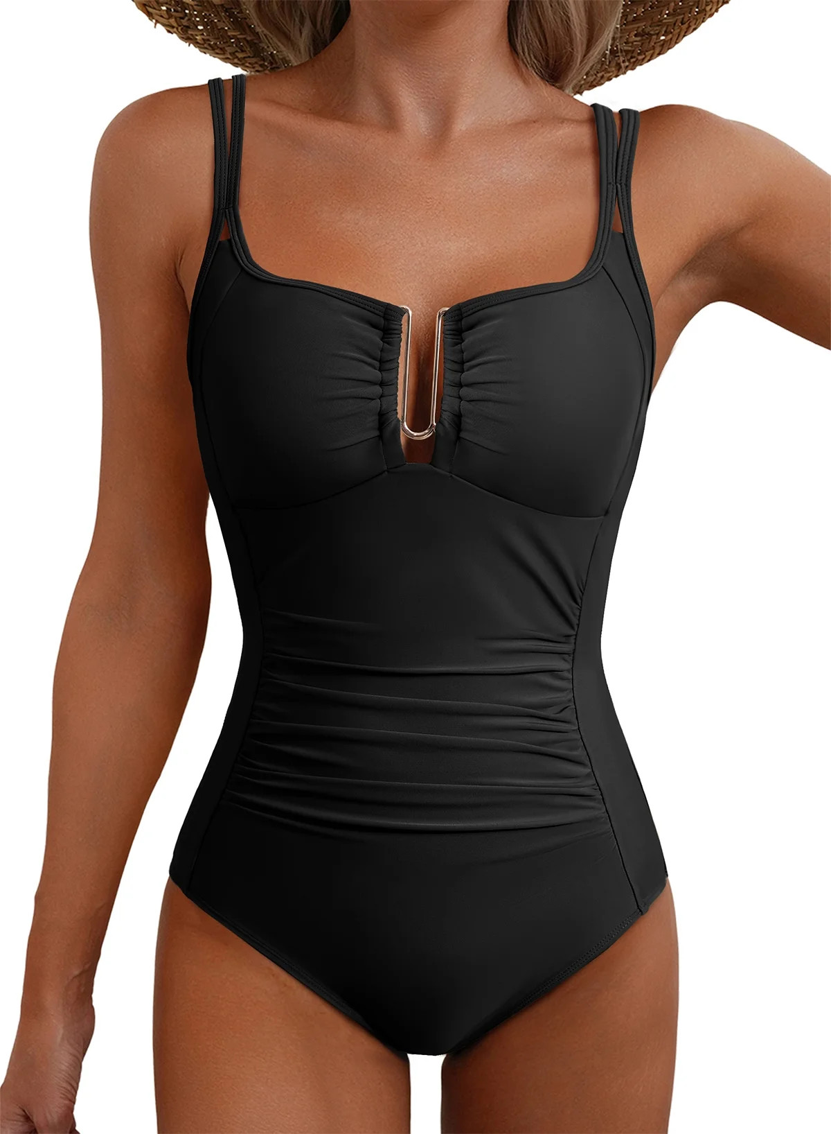 Eytino Swimming Suits for Women One Piece Swimsuit Tummy Control Ruched Slimming U-Wire Cutout Ba... | Walmart (US)