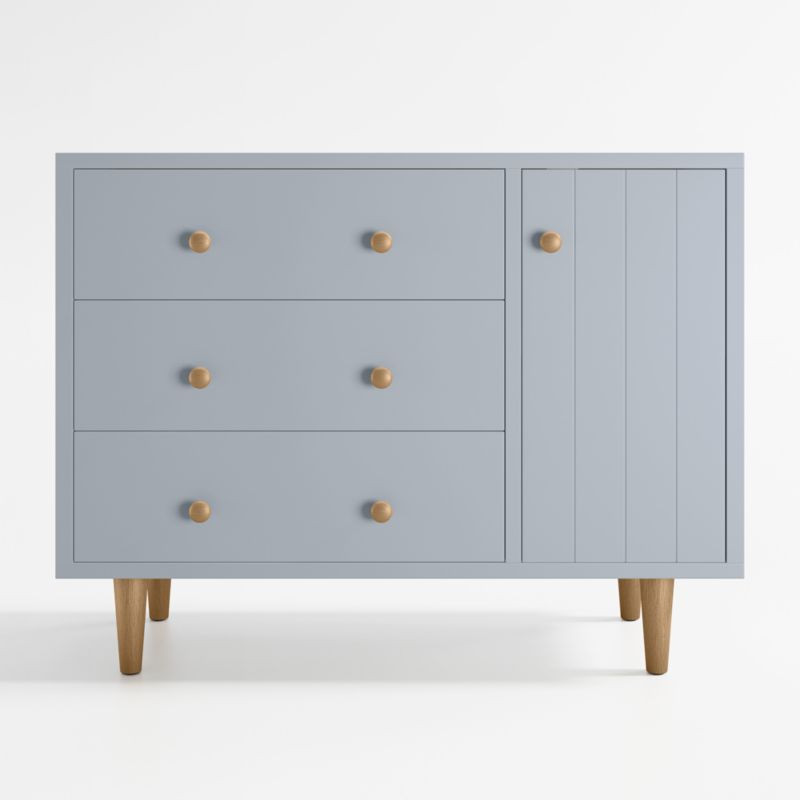 Finn Narrow Quarry Blue Wood 3-Drawer Kids Dresser with Door and Changer Table Topper + Reviews |... | Crate & Barrel