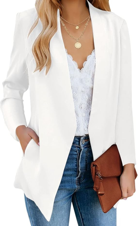 Vetinee Women's Open Front Pockets Blazer Long Sleeve Work Office Cardigan Jacket | Amazon (US)