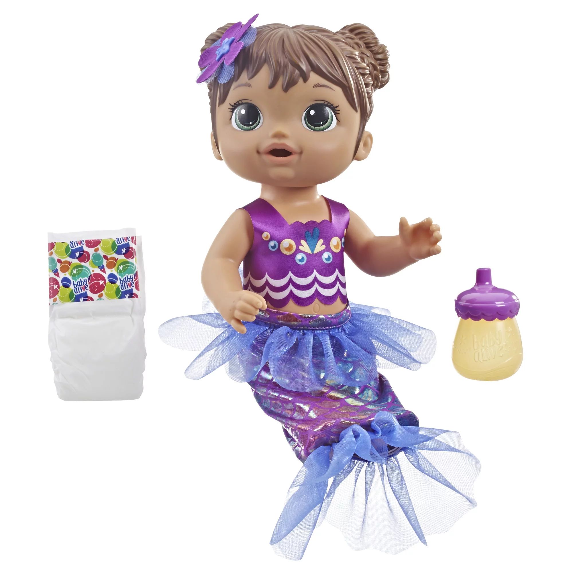 Baby Alive Shimmer n Splash Mermaid Baby Doll, Brown Hair, Ages 3+ | Walmart (US)