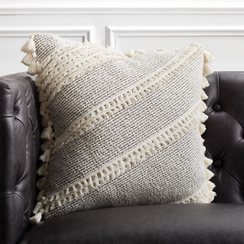 18" Liana White Tassel Pillow with Down-Alternative Insert + Reviews | CB2 | CB2