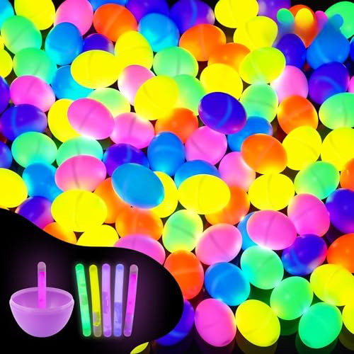 ArtCreativity Glow in the Dark Easter Eggs Set - 102 Eggs and 144 Glowsticks - Multiple Colors for a Glowing Spectacle - Unique Easter Egg Hunt Supplies - Glow in the Dark Party Favors | Amazon (US)