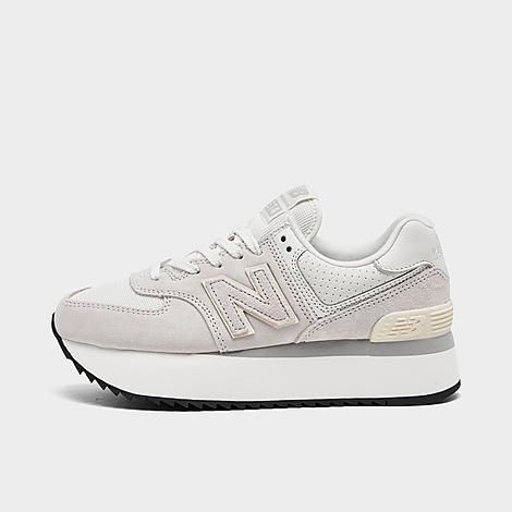 New Balance Women's 574+ Platform Casual Shoes in Off-White/Ceramic Size 7.0 Leather | Finish Line (US)