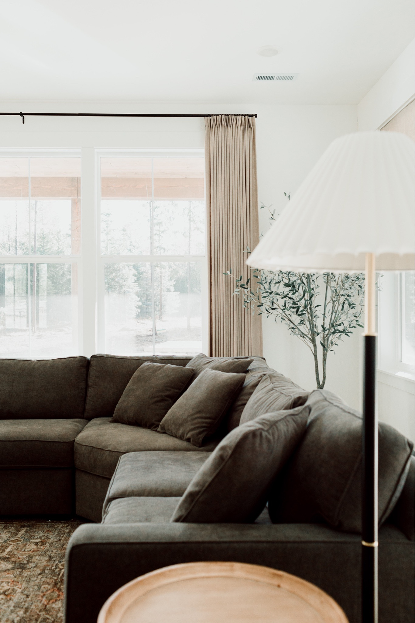Our living room curtains. These are from TwoPages (which you can order straight from amazon!). I ordered the color Burlywood Birch and it’s the perfect neutral. I used TwoPages online measuring tool to get the perfect custom panel sizes.
