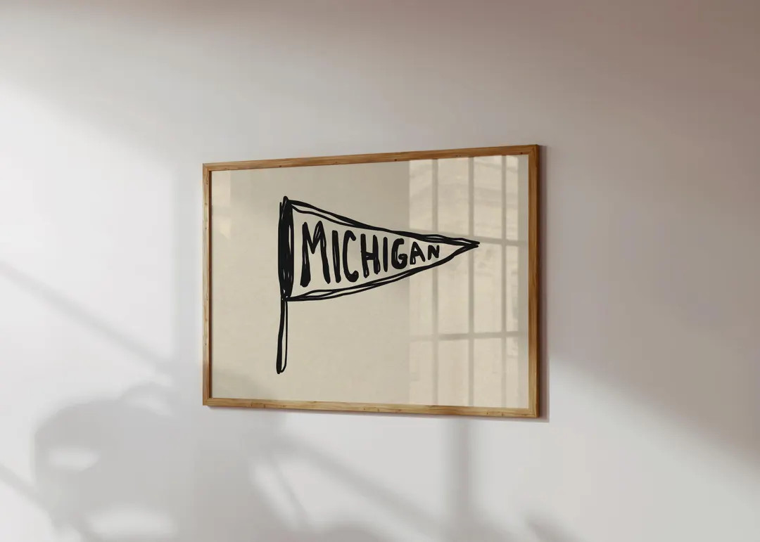 Michigan (U.S. State) Pennant Print: Retro Hand-drawn Travel Poster, Horizontal (digital Download... | Etsy (US)
