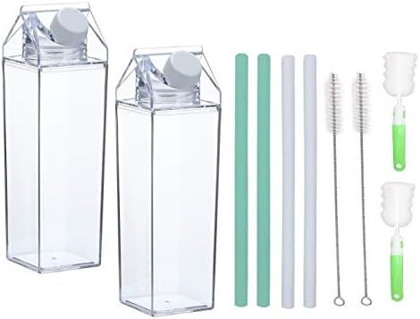 17oz - 2 Pack Milk Carton Water Bottle Clear Transparent Drinking Cup Reusable Creative Eco Leakp... | Amazon (US)