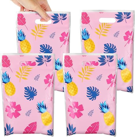 50Pcs Cute Cartoon Pink Party Favor Bags Hawaii Cartoon Party Decorations Summer Tropical Plastic... | Amazon (US)