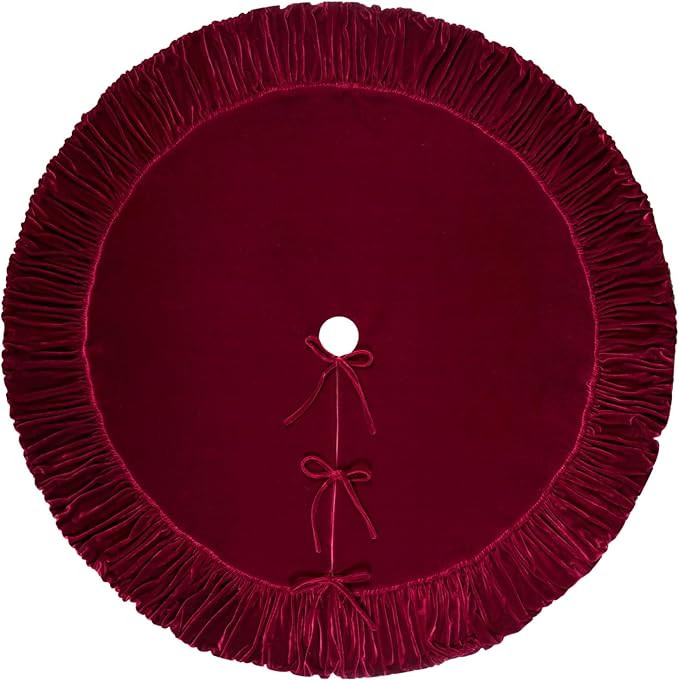 72-Inch Ruffled Velvet Christmas Tree Skirt with Foam Padding, Nylon Backing and Lace-Up Tie Clos... | Amazon (US)