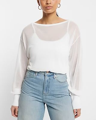 Sheer Off The Shoulder Dolman Sleeve Cropped Sweater | Express