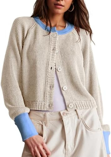 UNCLECAT Women's Cropped Cardigan Sweaters Fall Long Sleeve Open Front Cardigans Button Down Colo... | Amazon (US)