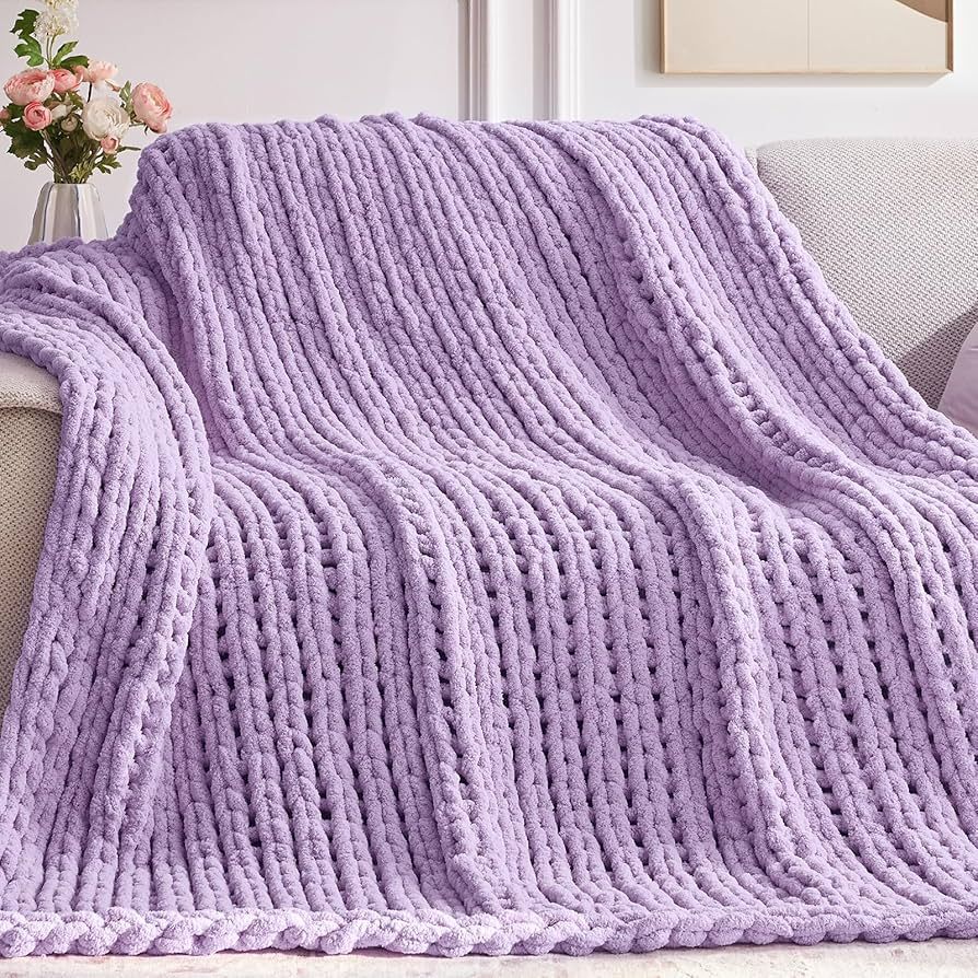 Chunky Knit Throw Blanket, 50''*60'' Knitted Throw Blankets for Bed Couch, Handmade Thick Light P... | Amazon (US)