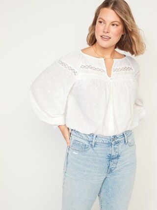 Long-Sleeve Embroidered Lace-Trimmed Blouse for Women | Old Navy (US)