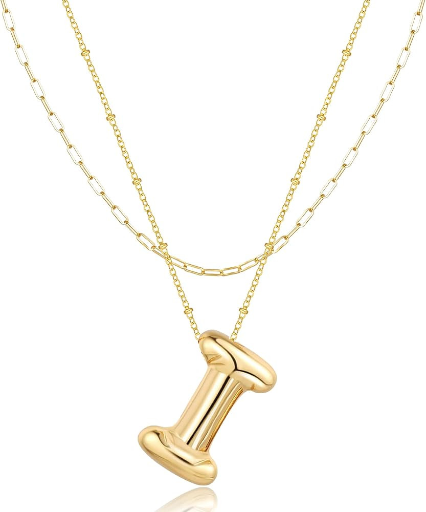 Initial Necklace for Women Teen Girl, Gold Iced Out Balloon Bubble Letter Necklace,14K Gold Plate... | Amazon (US)