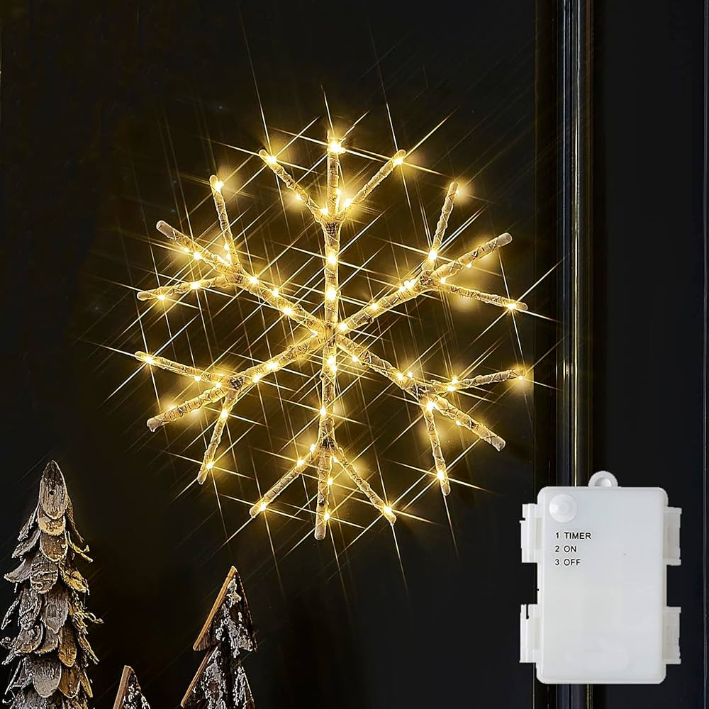 LITBLOOM Lighted Snowflake 70 Fairy Lights 14IN Battery Operated with Timer for Window Christmas ... | Amazon (US)