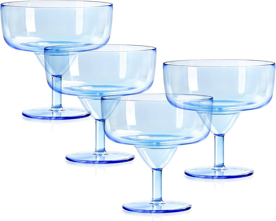 Blue Martini Glasses Set - 4 Colored Plastic Shatterproof Wine & Cocktail Glasses - Unique Design... | Amazon (US)